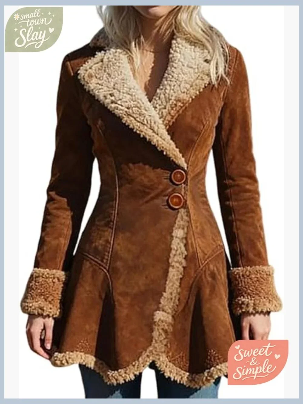Slim-Fit Faux Suede Sherpa Lined Jacket with Notched Lapel - Picture 1 of 7